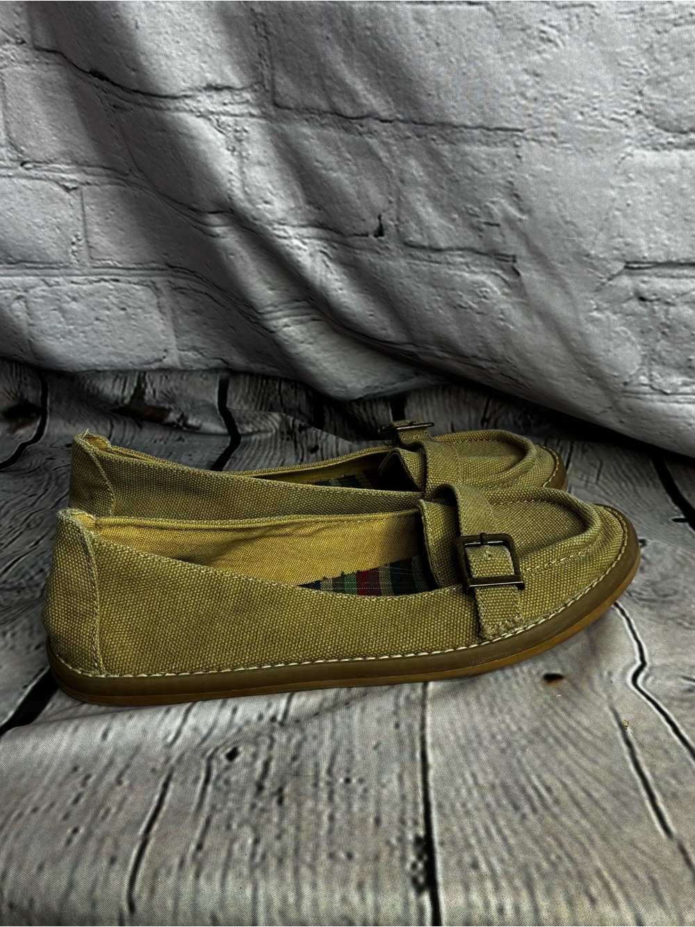 Rocket Dog Olive Green Canvas Flats with Buckle Detail